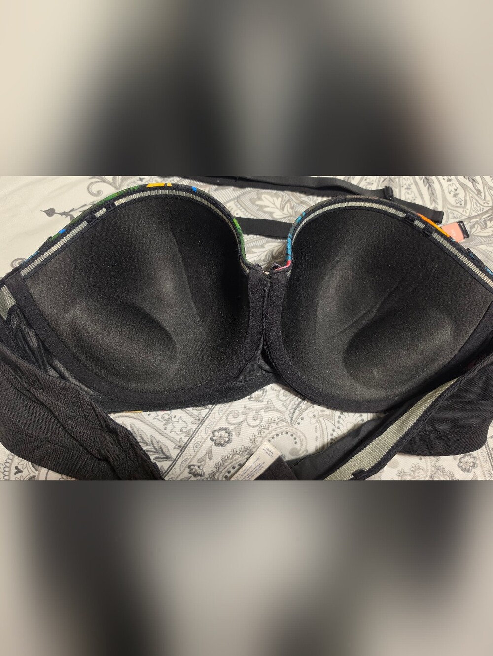 Cacique Black Strapless Push-Up Bra with Multicolor Trim